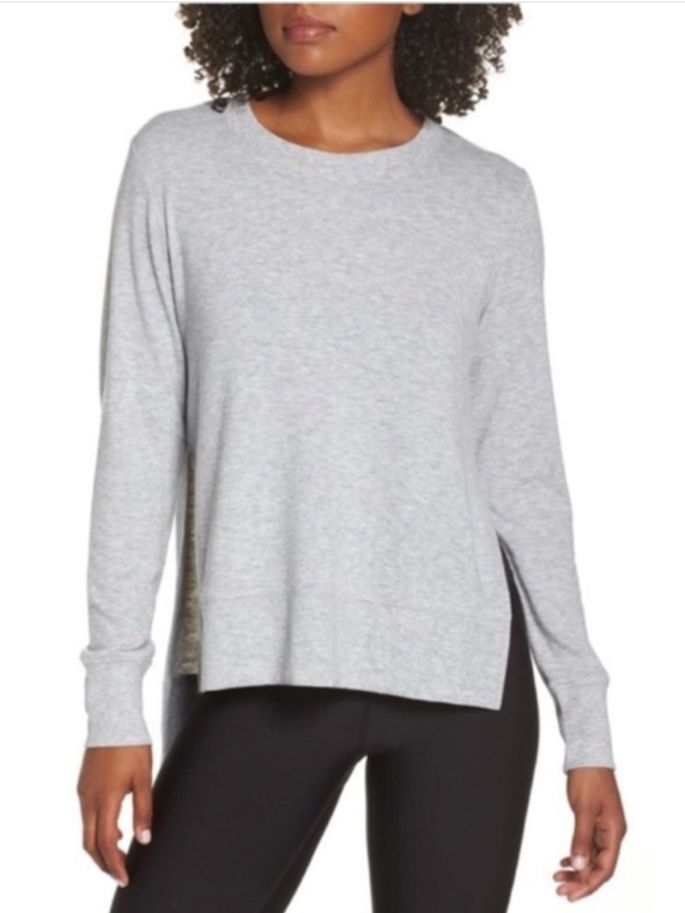 alo Yoga Glimpse Side Slit Pullover Sweatshirt Heather Grey - Picture 7 of 7